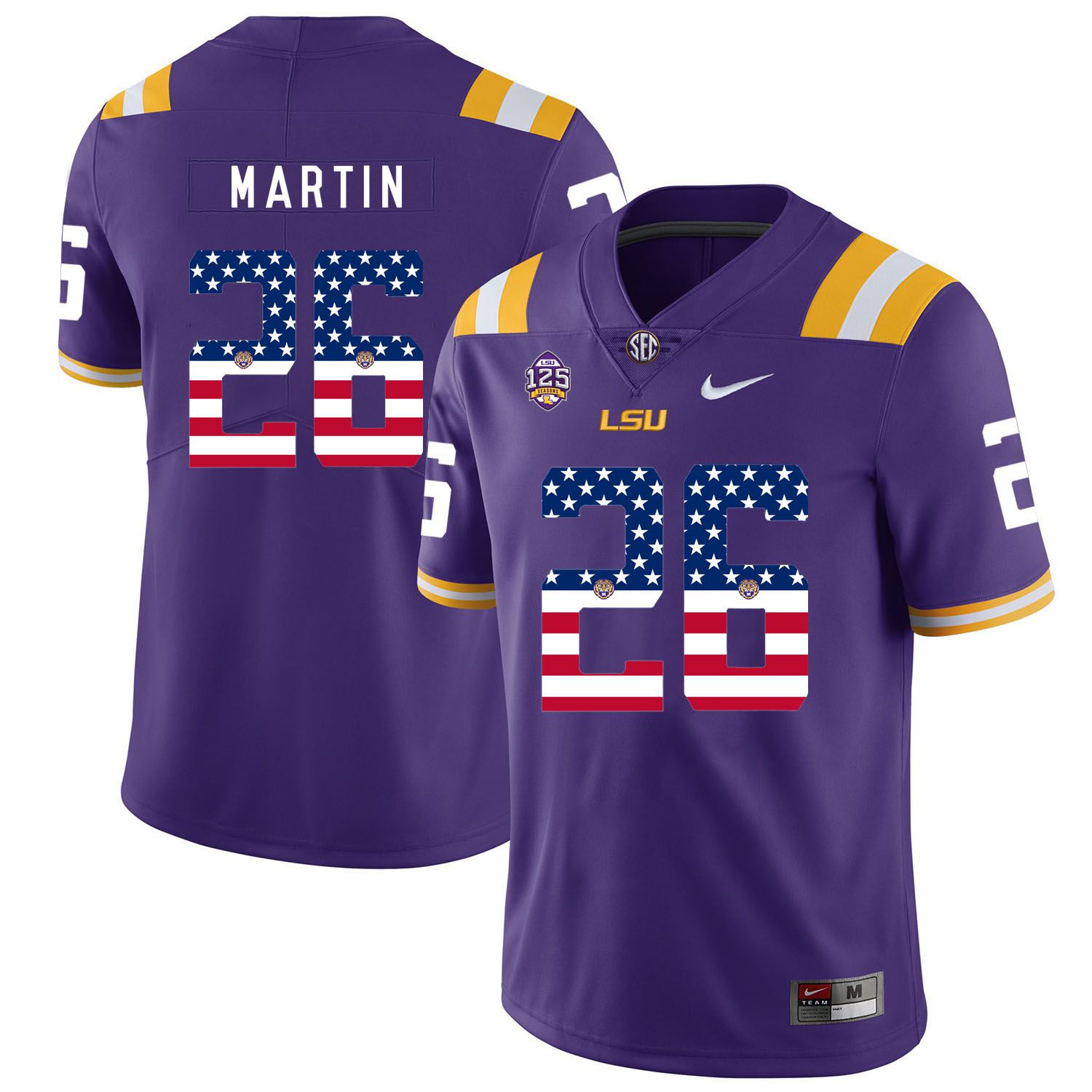 Men LSU Tigers #26 Martin Purple Flag Customized NCAA Jerseys